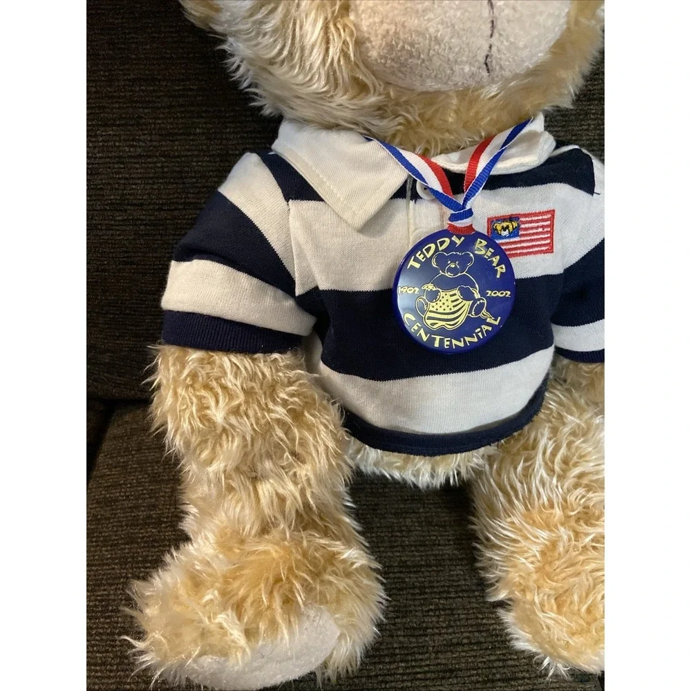 Build A Bear Cream Colored Bear With Blue And White Shirt and Centennial 17 🧸